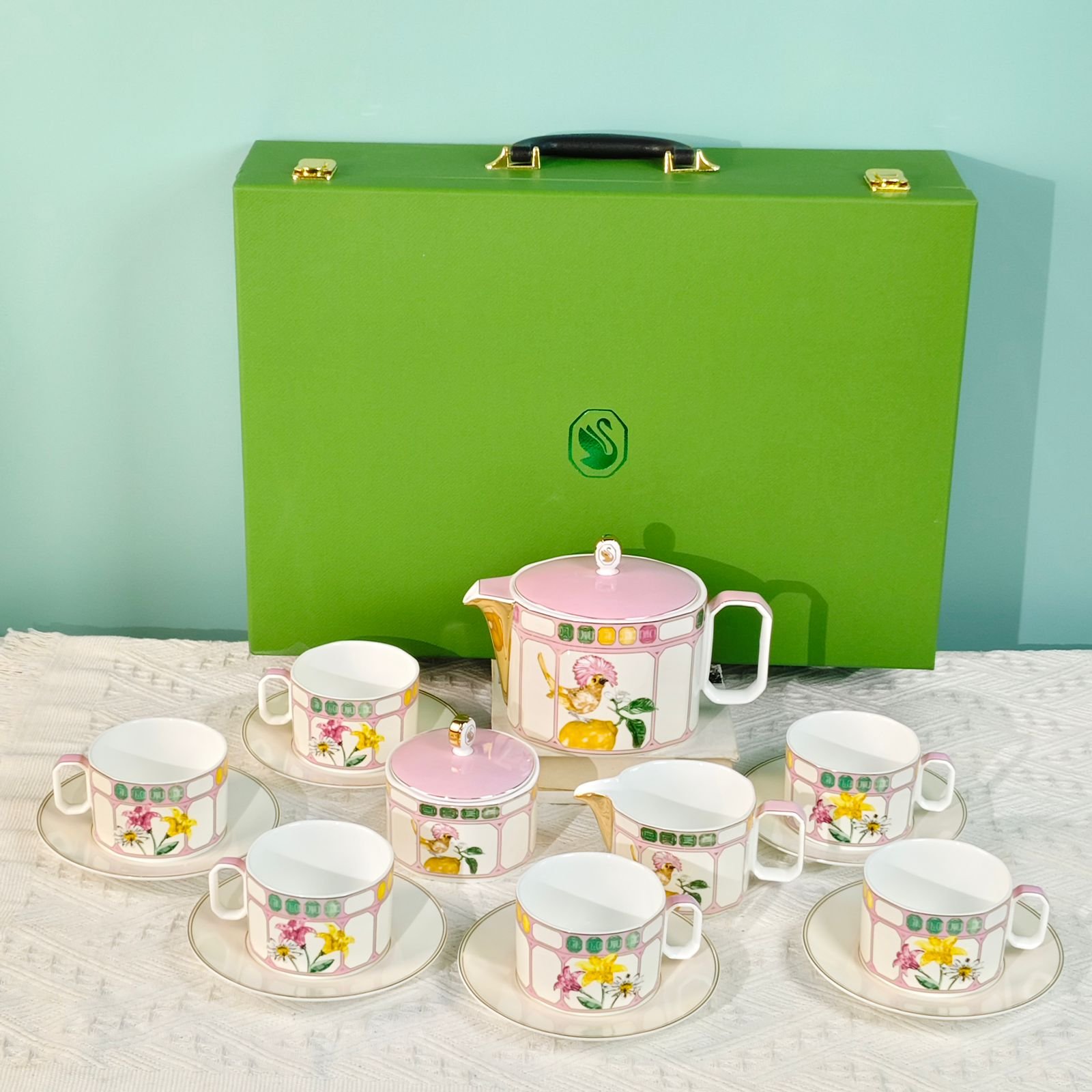 Swarovski x Rosenthal Signum Fern tea set of 15 pieces, Marshmallow color